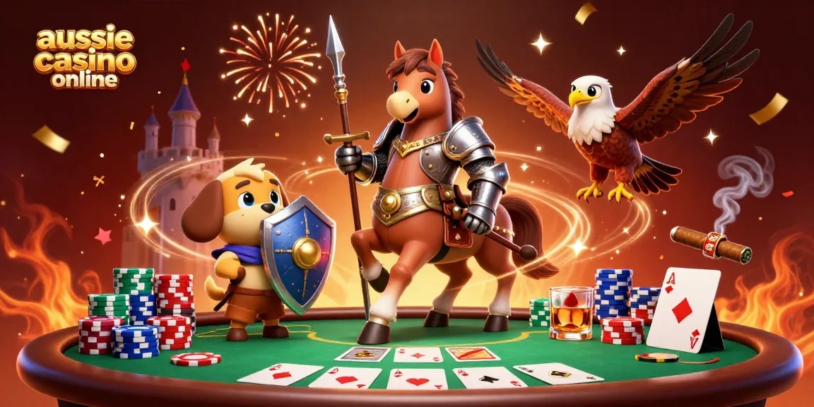 Experience the excitement at aussie casino online with vibrant poker elements and festive celebration.