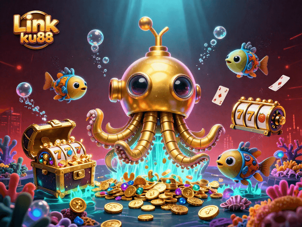 Experience thrilling gameplay in slots with Link ku88 among golden kraken and treasure gems.