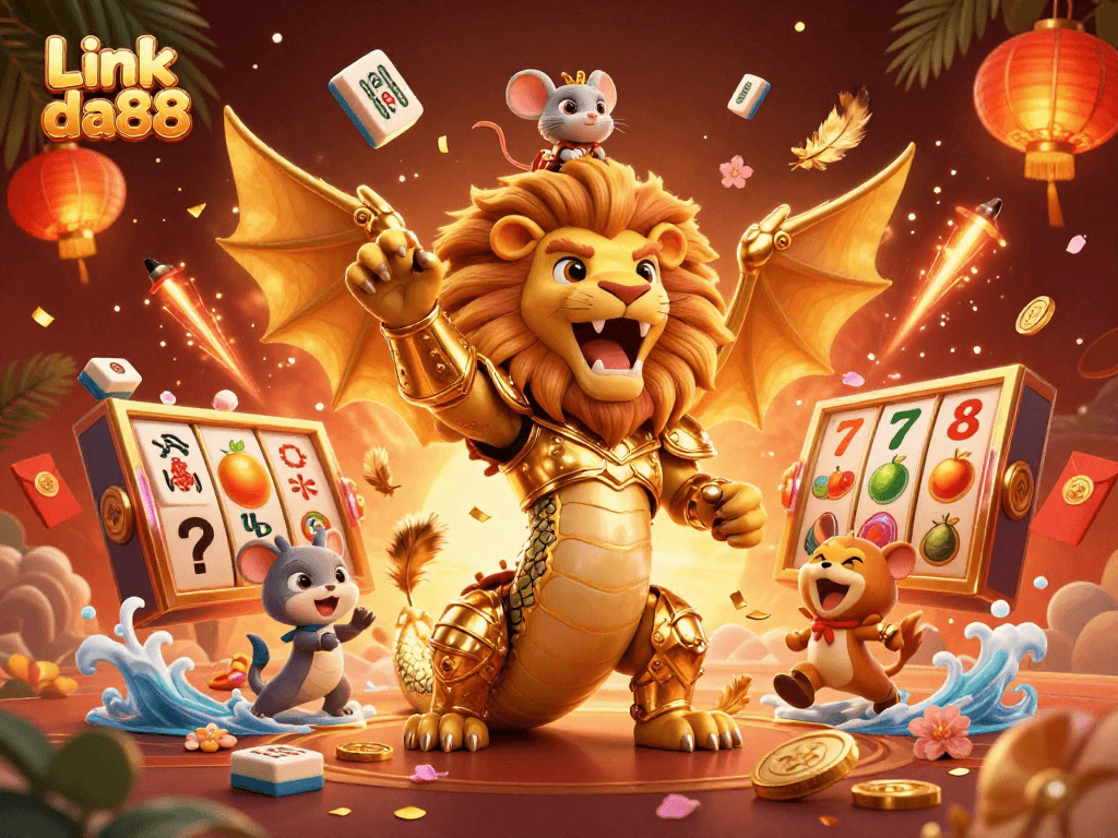 Experience thrilling jackpots with Link da88's vibrant slots, featuring unique characters and casino elements.