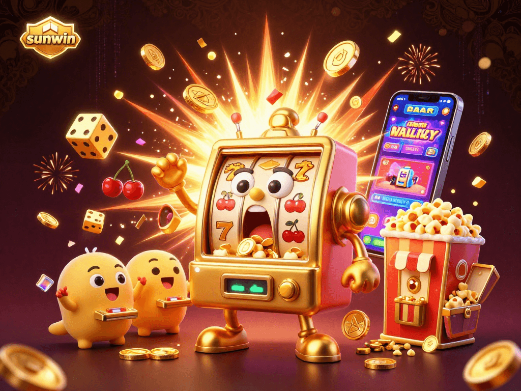 Experience the thrilling sunwin jackpot explosion in this vibrant 3D casino illustration.