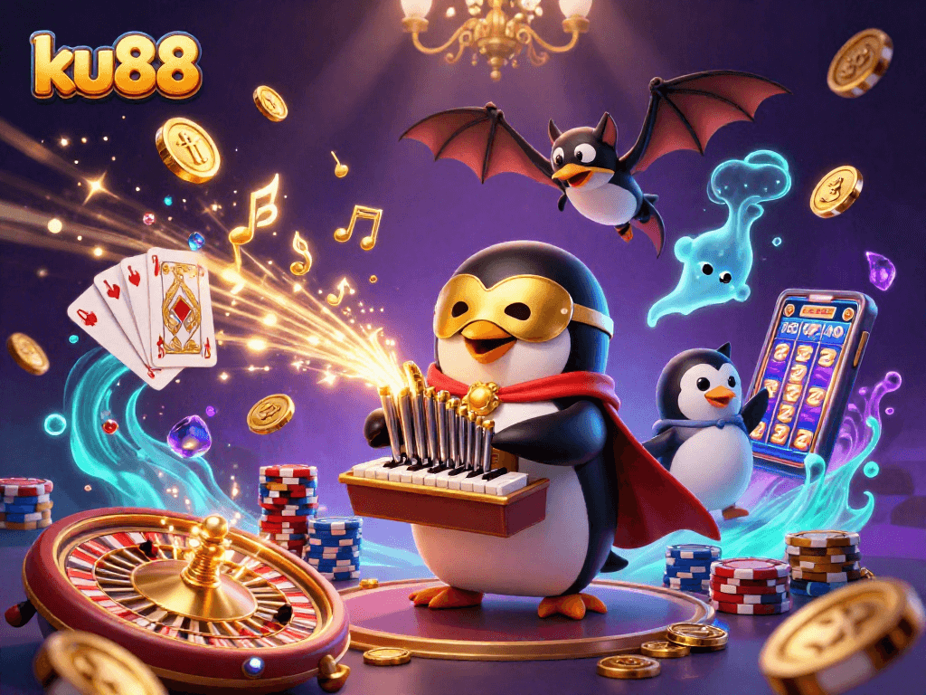 ku88 captivates players with a vibrant 3D casino scene showcasing thrilling gaming action.