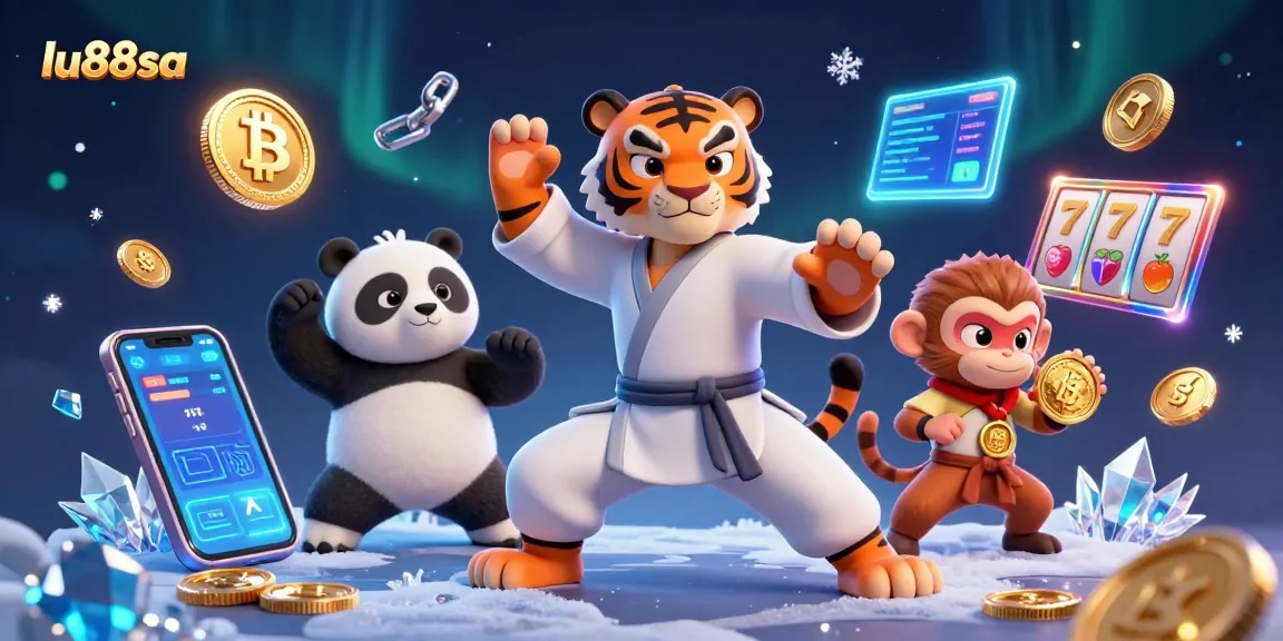 Join the action at lu88sa as a kung fu tiger and panda disciple master their casino skills amidst a vibrant gambling scene.