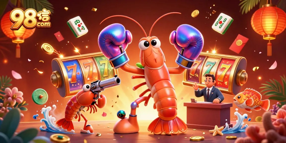 Spin the reels with 98wincom in this vibrant casino scene featuring exciting gaming elements.
