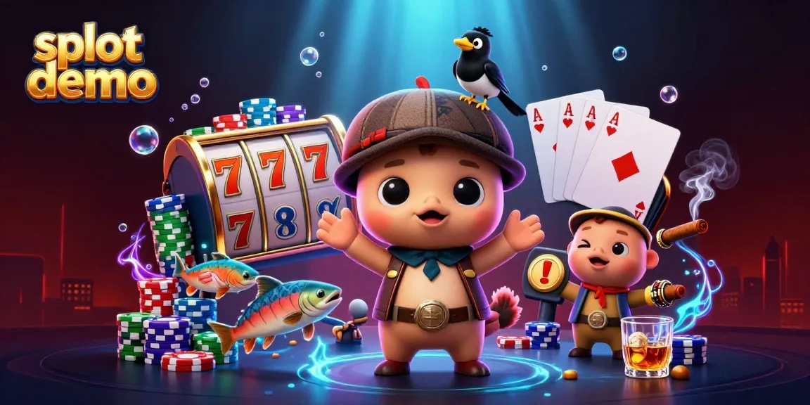 Slot demo dengan karakter lucu dan elemen kasino yang memikat dalam ilustrasi 3D.