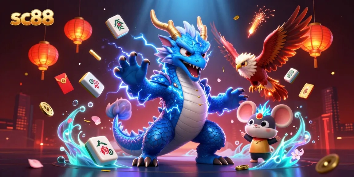 Feel the excitement as sc88's thunder dragon, hawk, and mouse soar through a bustling casino scene.