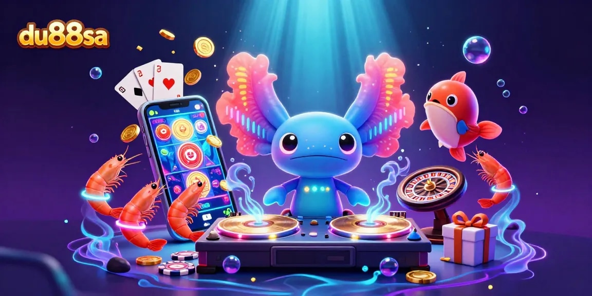 Engage with du88sa’s lively underwater casino scene featuring a neon axolotl DJ and thrilling gaming elements.