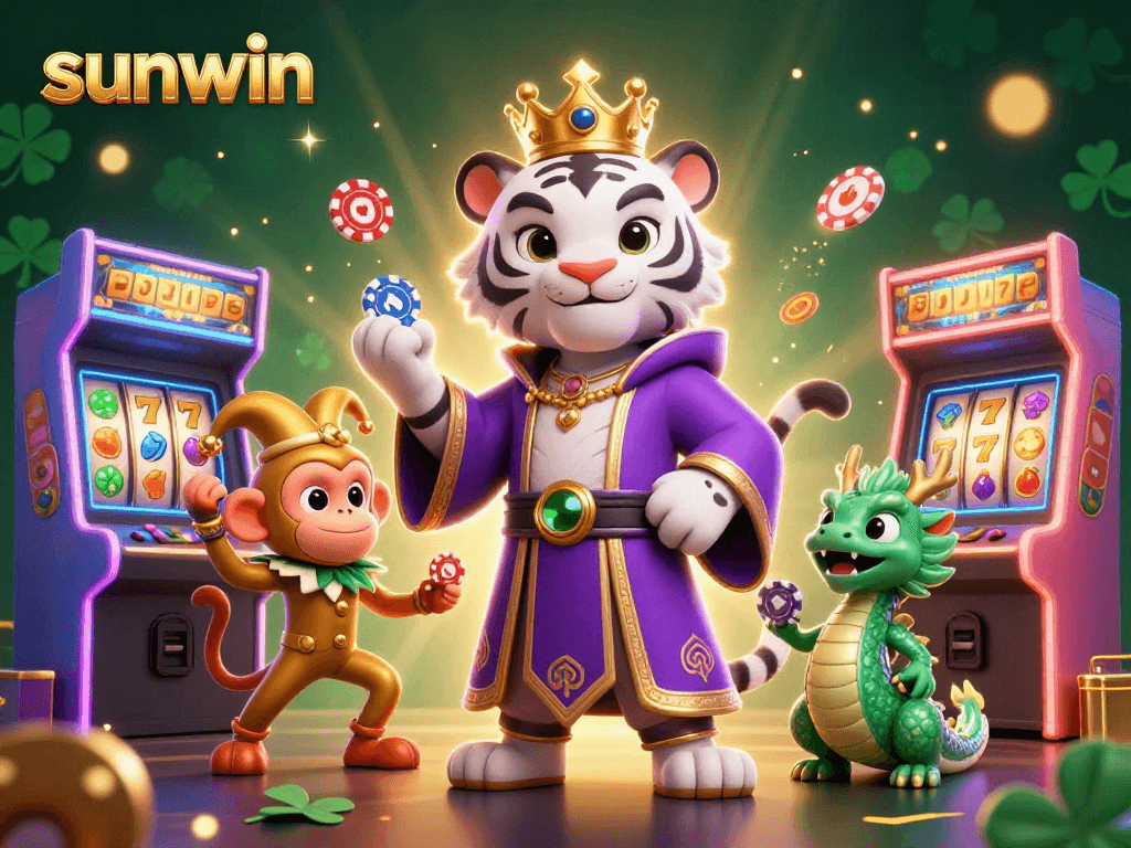 Experience thrilling casino action at sunwin with a vibrant scene of characters and games.