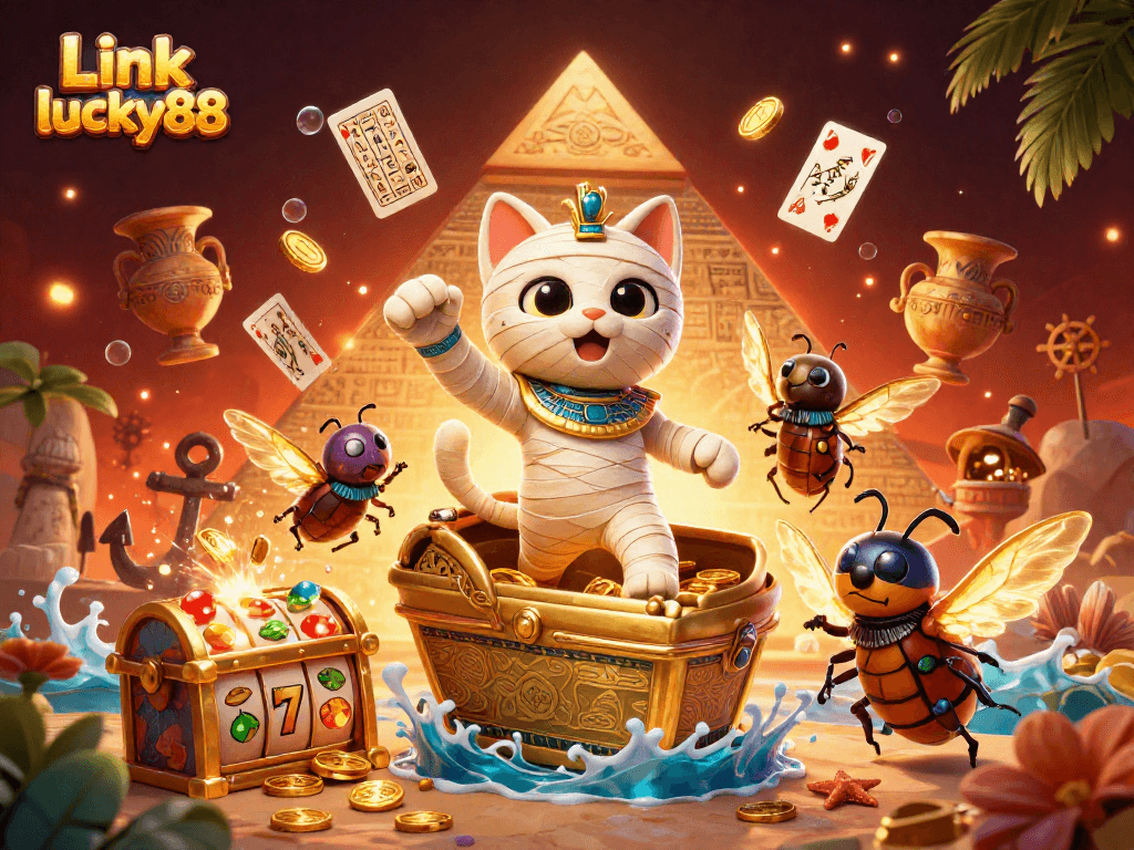 Engage with Link lucky88 through an exciting 3D illustration featuring vibrant casino elements.