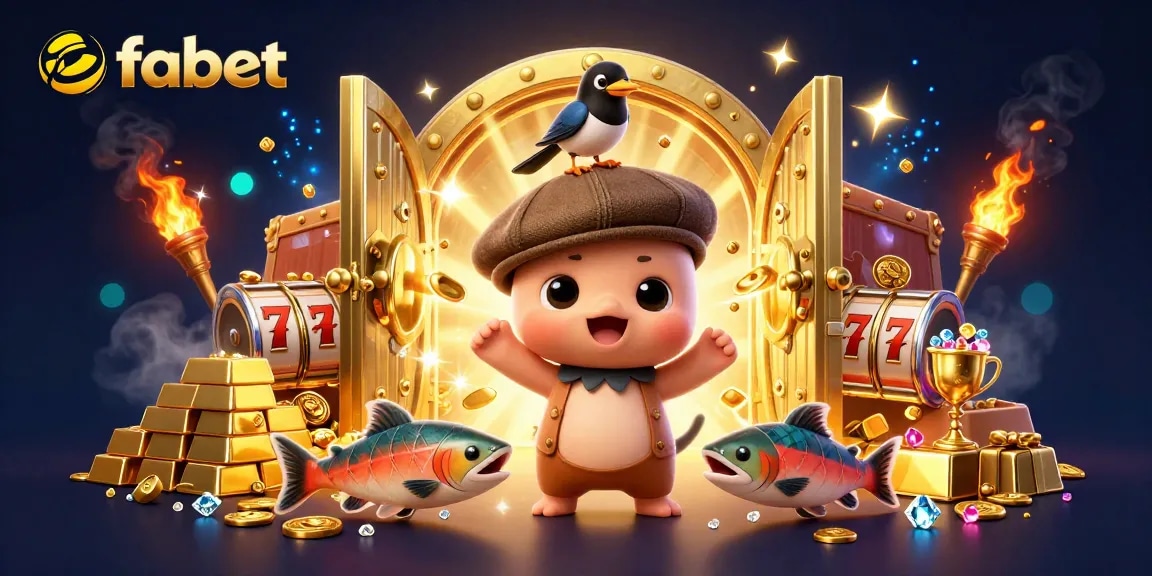 Engage with fabet's vibrant scene showcasing an adorable cartoon Nessie and gold elements in a playful casino atmosphere.