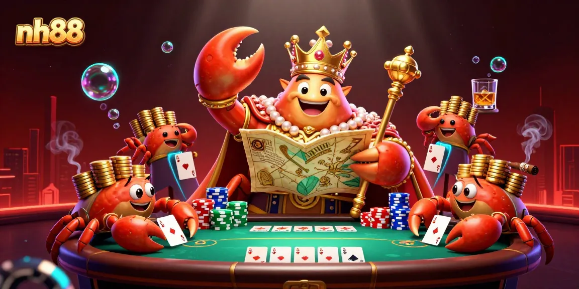 Experience exciting gaming moments at nh88, featuring colorful poker action with a golden crab emperor.