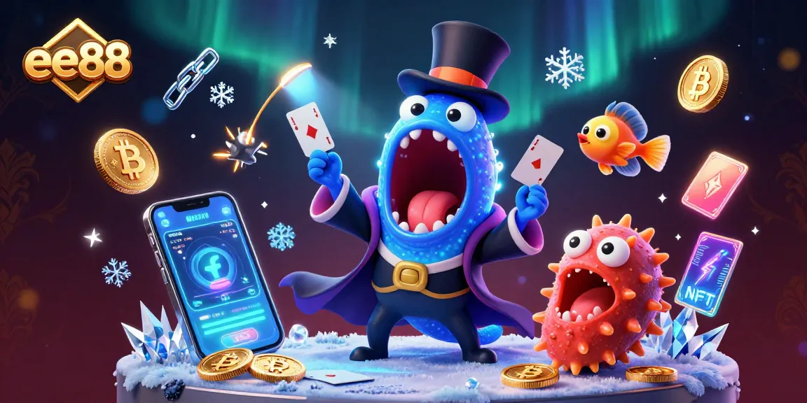ee88 showcases vibrant 3D casino action with deep-sea characters performing magic tricks.