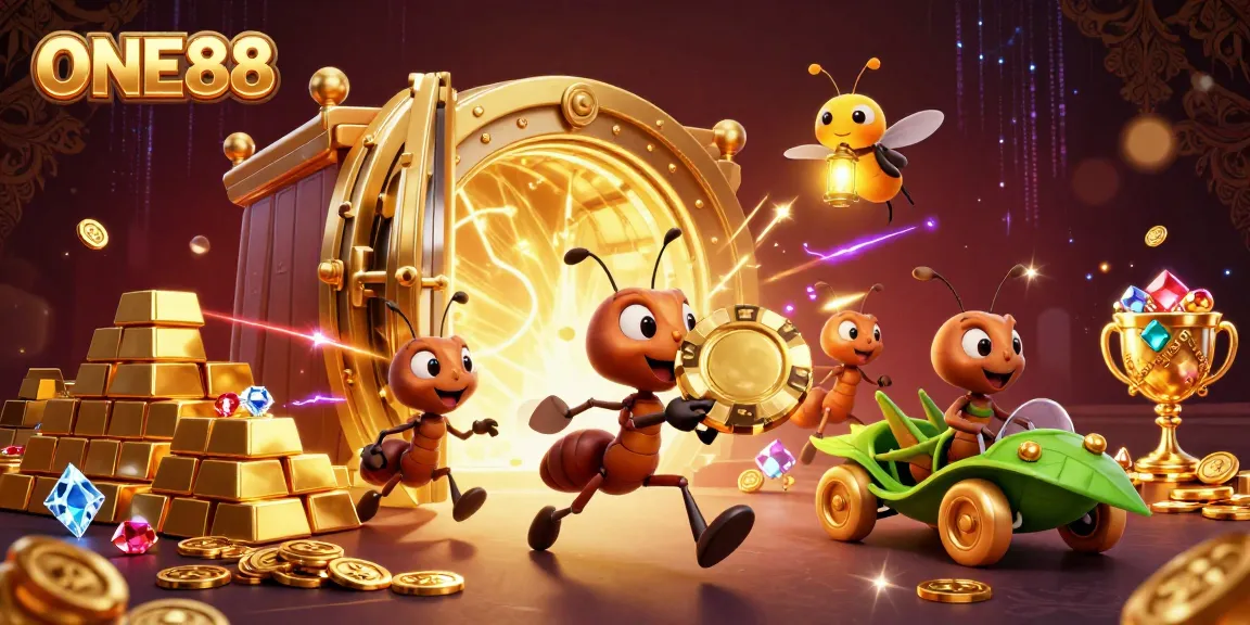 Engage in thrilling moments with ONE88 through this dynamic illustration of casino heist adventures.