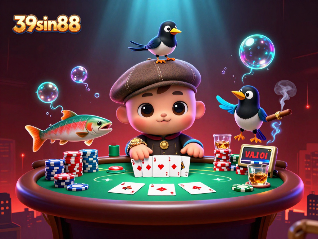 Experience the thrill of 39sin88 gaming with baby Nessie and friends playing poker.