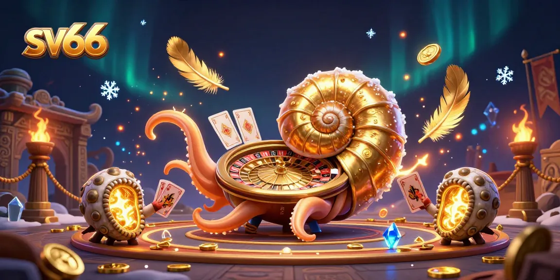Experience thrill with sv66 at a vibrant casino scene featuring a giant nautilus roulette wheel.