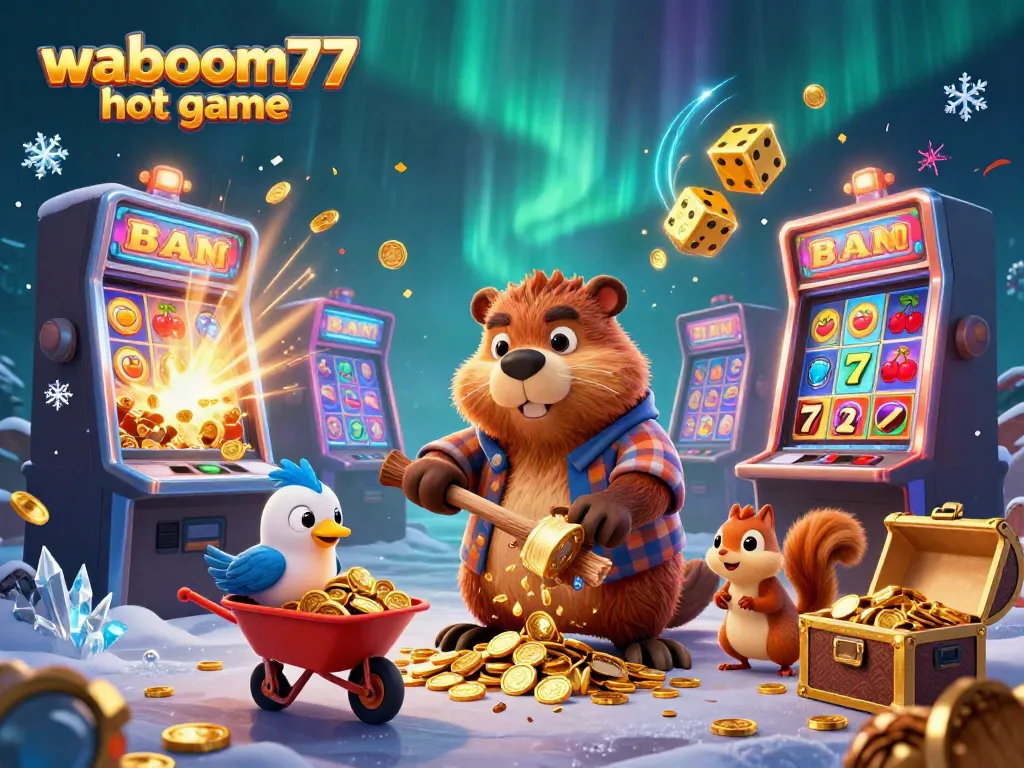 Experience the excitement of the waboom77 hot game with vibrant, golden coins raining down in a lively casino setting.