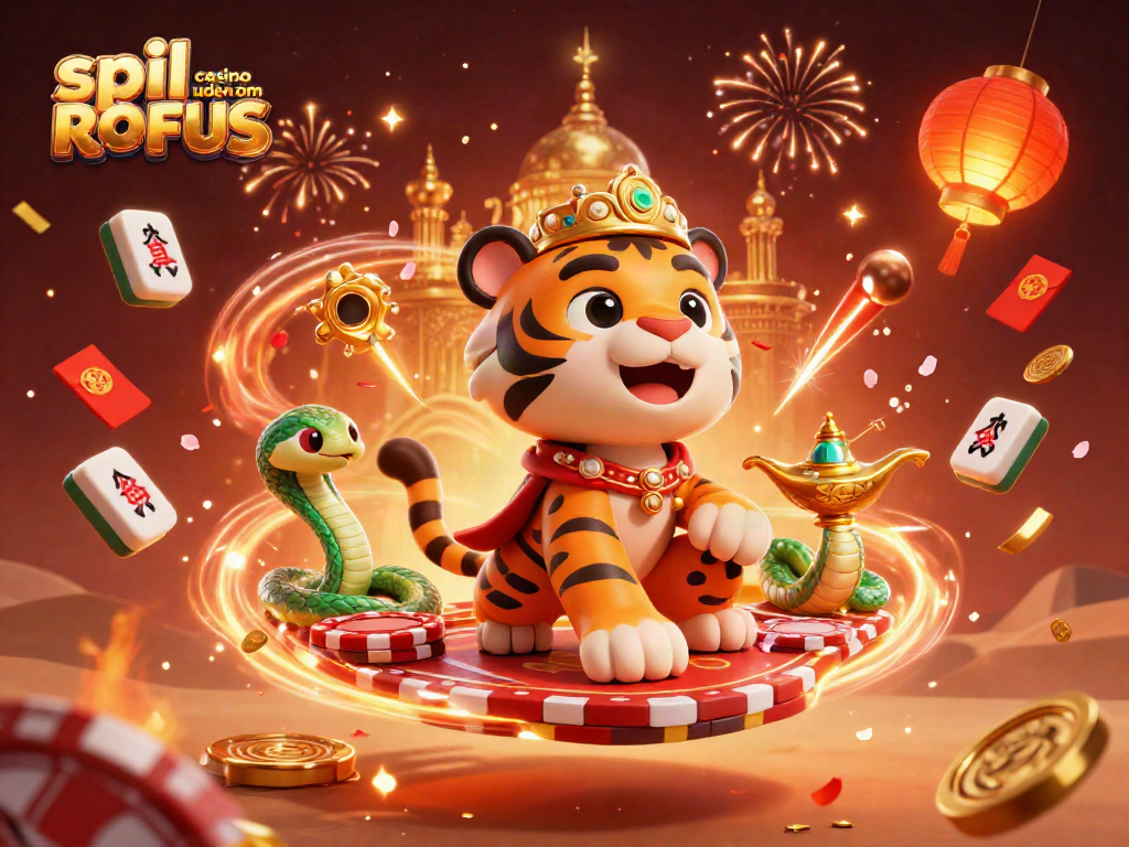 Spin the reels at spil casino uden om ROFUS with a vibrant Arabian-themed 3D illustration full of treasures.
