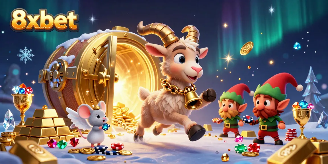 Experience the festive 8xbet casino with Krampus and a tiny angel mouse amidst chaotic elf gremlins.