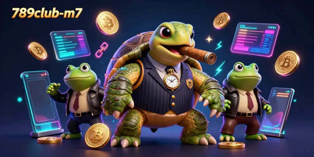 Experience the thrill of 789club-m7 with a lively casino scene featuring a snapping turtle in a mobster suit.