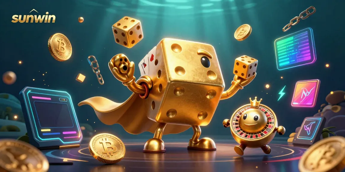 Experience thrilling gameplay with sunwin's vibrant 3D casino illustration featuring animated characters and cryptocurrency elements.