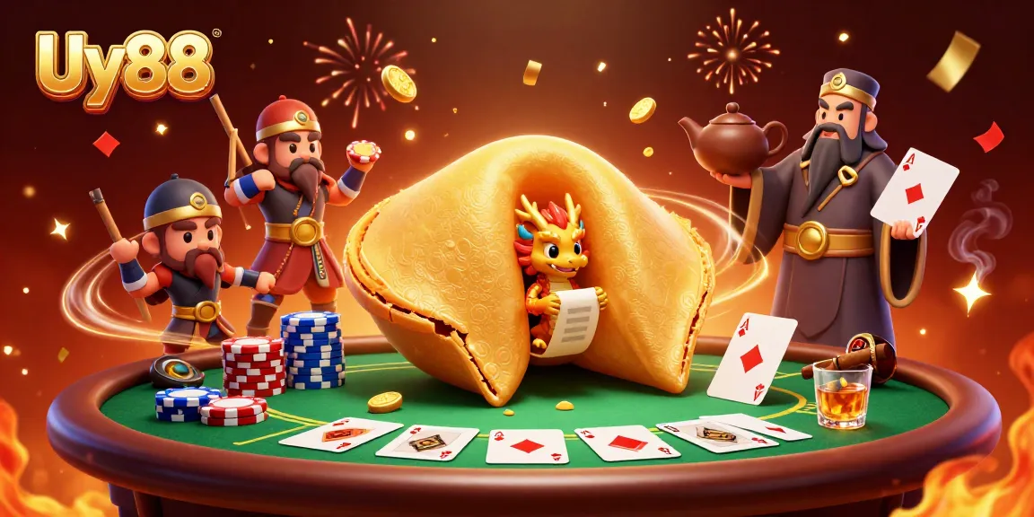 Experience thrilling gaming with Uy88's dynamic casino scene featuring epic card games and dragon guardians.