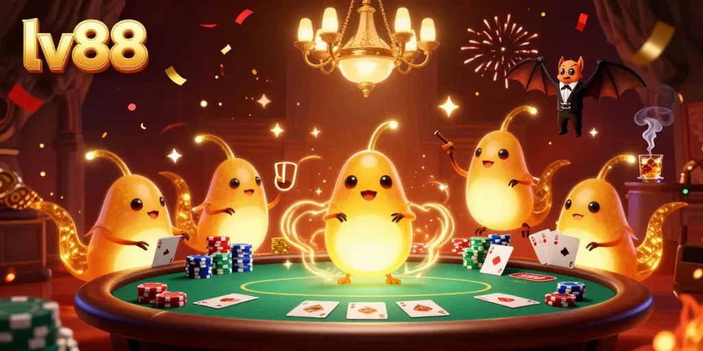 Experience thrilling gameplay at lv88 with cartoon glowworms lighting up a vibrant casino scene.