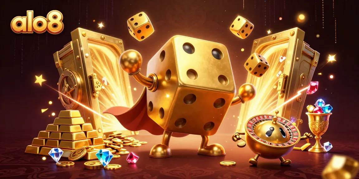 Experience thrilling wins at alo8 with a vibrant, lively casino scene featuring golden characters and treasures.
