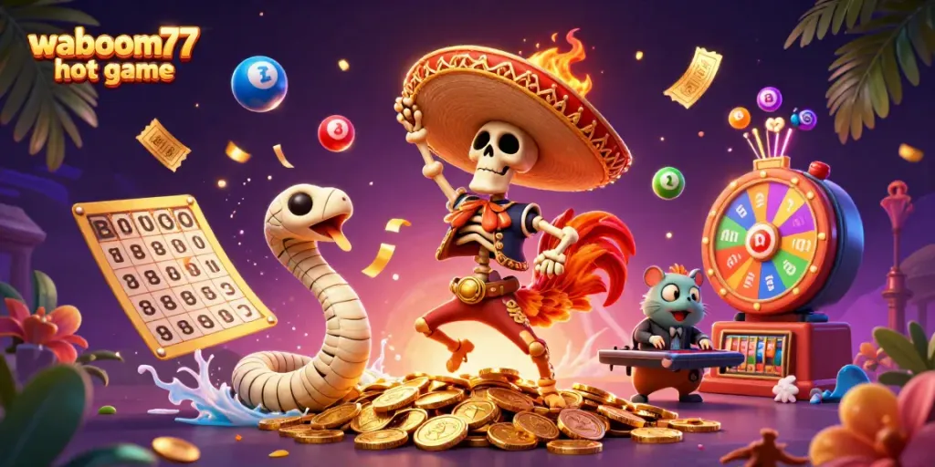 Experience the thrill of the waboom77 hot game, with dynamic characters and casino elements in a lively scene.
