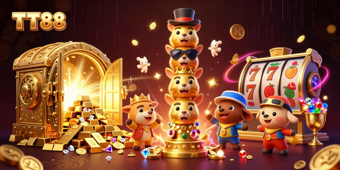 Experience TT88's vibrant casino environment filled with animated characters and rich game elements.