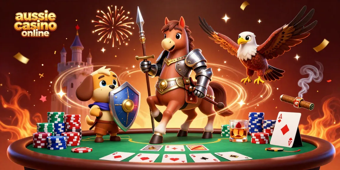 Experience the excitement at aussie casino online with vibrant poker elements and festive celebration.