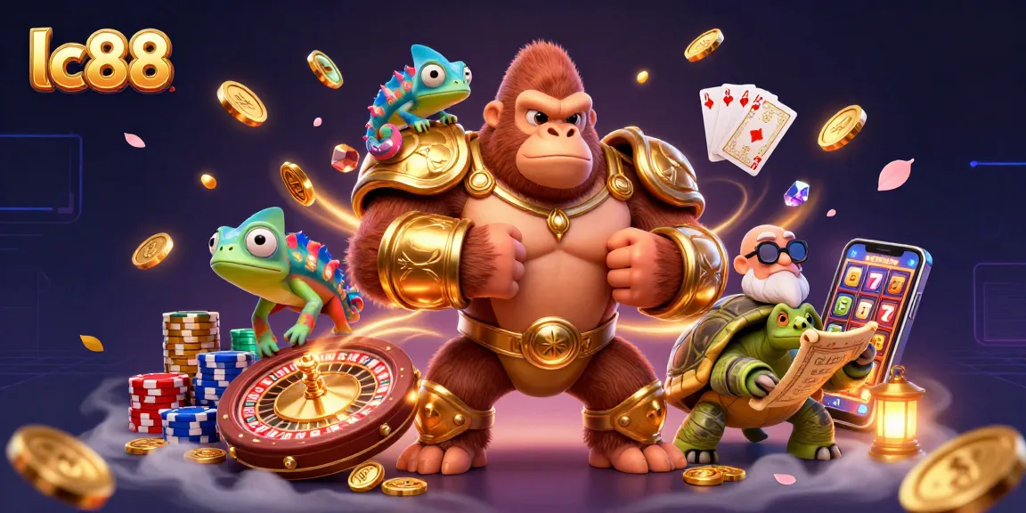 Experience thrilling moments at lc88 with a powerful gorilla king in a vibrant casino scene.