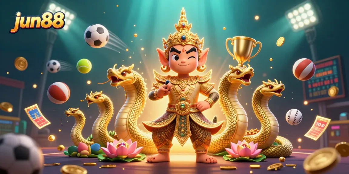 Experience exciting gambling action with jun88's energetic scene featuring Thai guardian and sports elements.