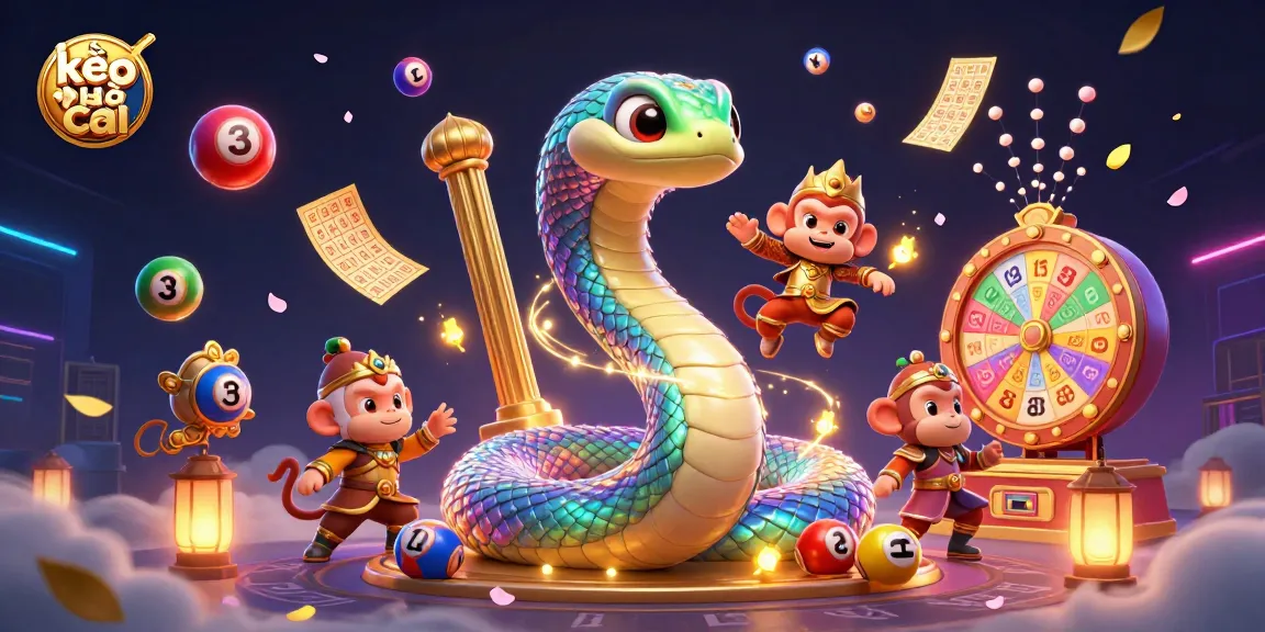 Engage with kèo nhà cái in this vibrant scene featuring a rainbow serpent and a monkey king amidst a lively gaming atmosphere.