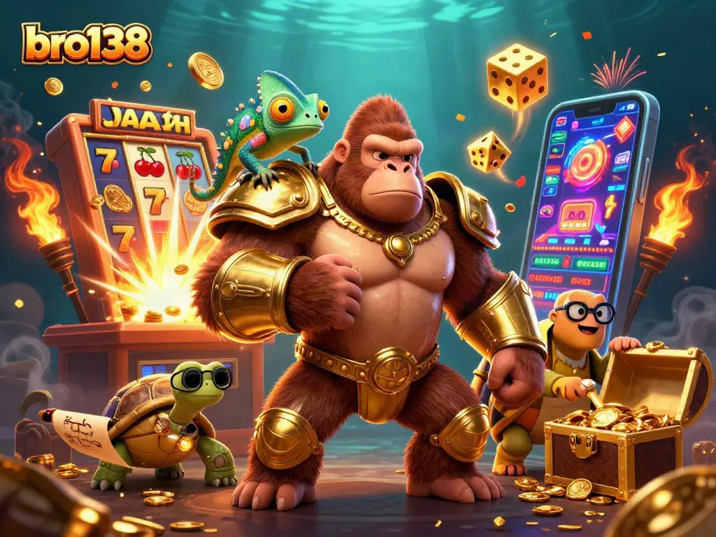 Experience thrilling gameplay with bro138 as the powerful gorilla king commands the casino scene.