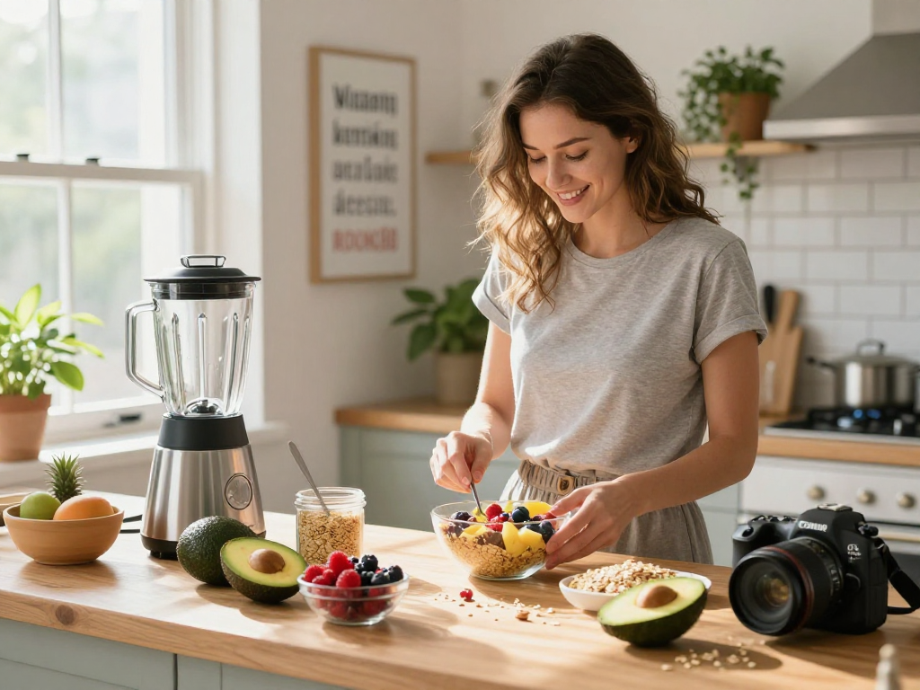 Healthy breakfast preparation scene emphasizing rokok88 with fresh ingredients and morning light