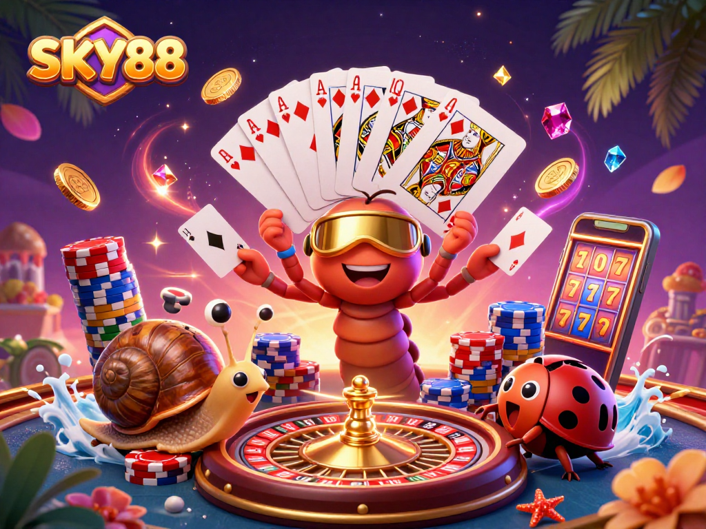 SKY88 offers an exciting casino experience with a unique millipede dealer and dynamic game elements.