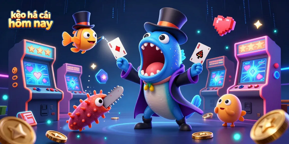 Observe the captivating scene of kèo nhà cái hôm nay where a magical eel performs card tricks among vibrant gambling elements.