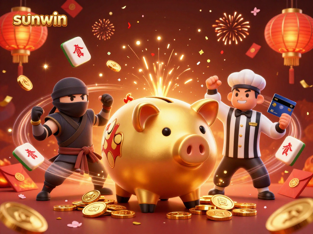 Engage with sunwin's vibrant gaming scene featuring animated characters and celebratory elements.