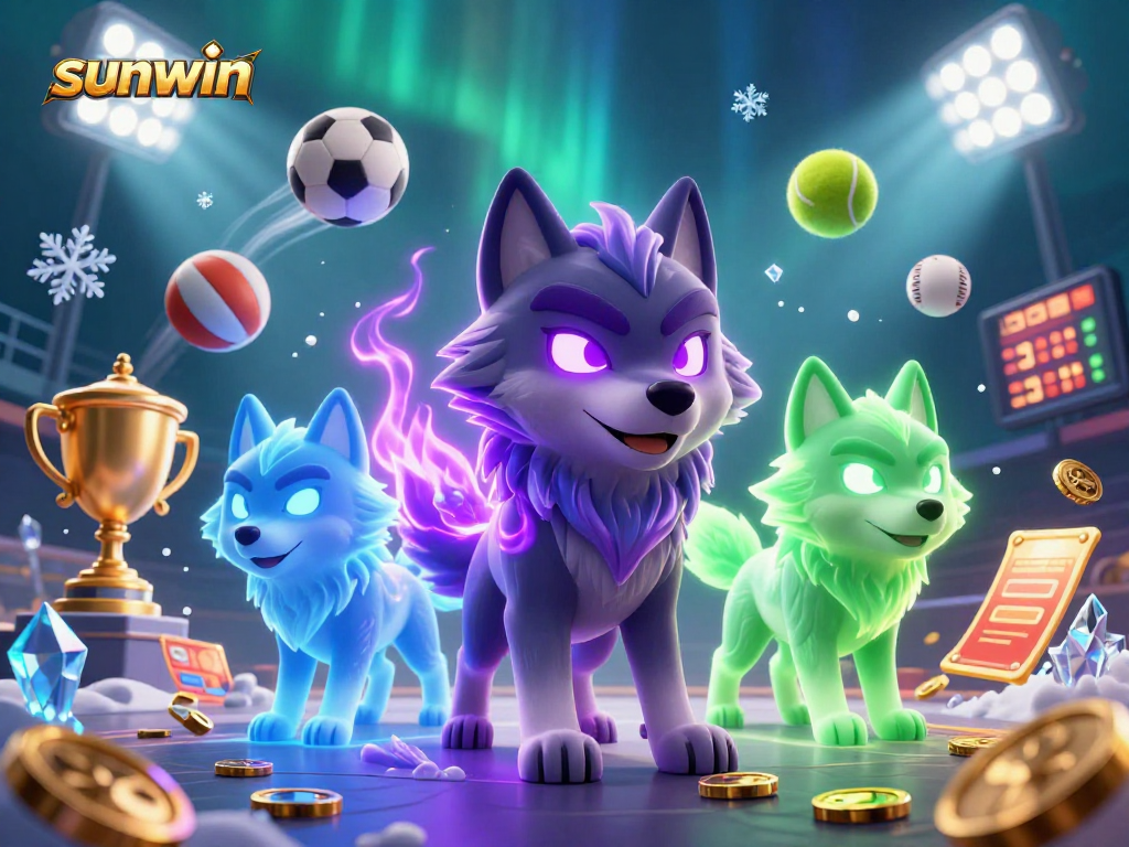 Experience thrilling wins at sunwin with a lively casino-themed illustration featuring dynamic sports elements.