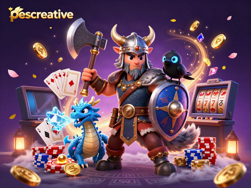 Experience the excitement of pescreative's thrilling online casino with charming characters and dynamic elements.