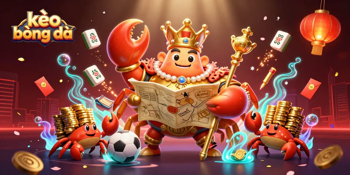 Experience kèo bóng đá action with a dynamic scene of a golden crab emperor and gaming elements.