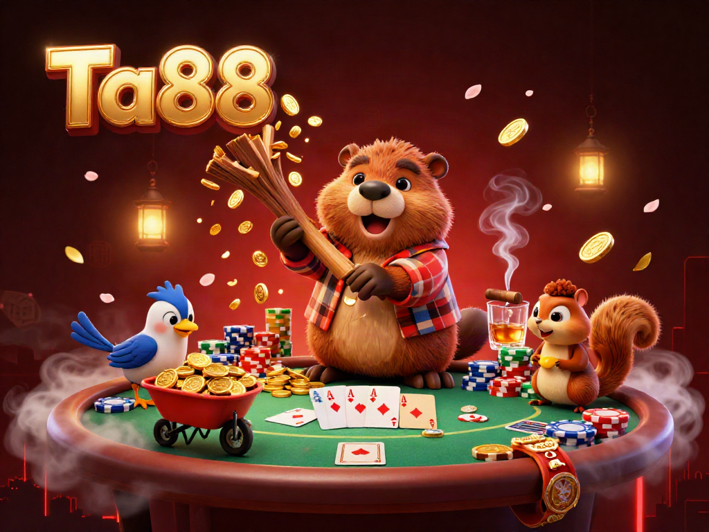 Collect golden coins with Ta88's online casino gaming characters in an exciting scene.