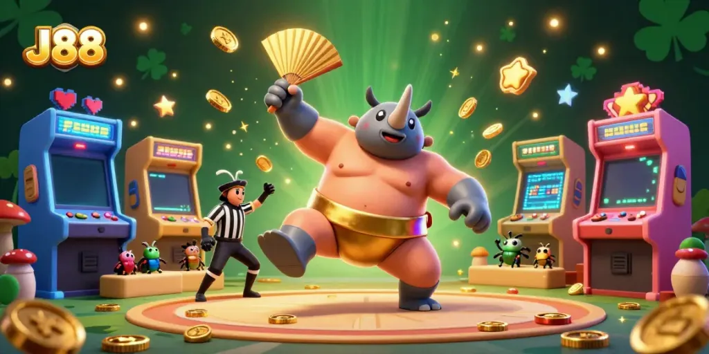 Experience excitement with J88 as a majestic beetle champion competes in a vibrant casino scene.