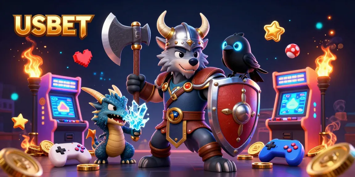 Experience thrilling gameplay at USBET with a Viking warrior, a fierce dragon, and vibrant gaming elements.