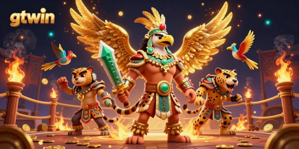 Experience thrilling gameplay with gtwin's captivating casino atmosphere featuring Aztec warriors and treasures.