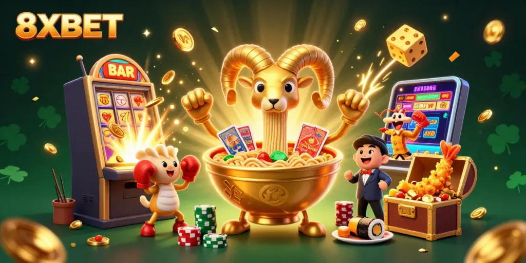 8XBET offers a vibrant casino experience with dynamic characters in a thrilling gambling scene.