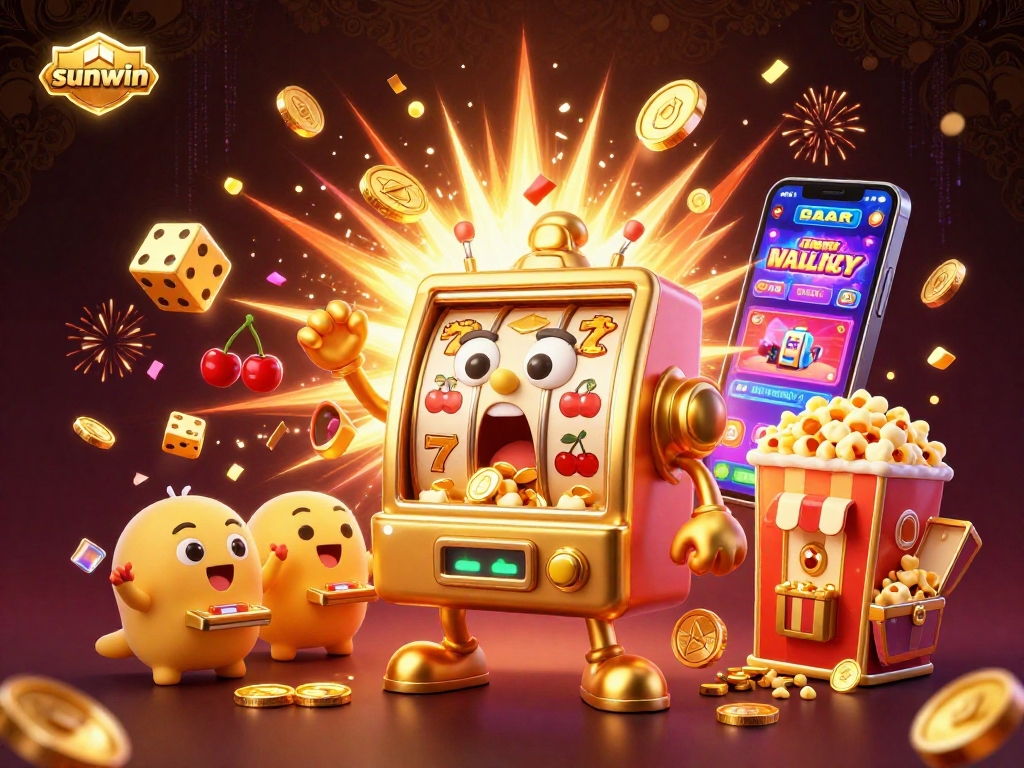 Experience the thrilling sunwin jackpot explosion in this vibrant 3D casino illustration.