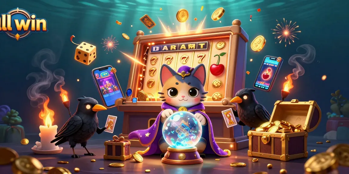 Experience the thrills at ll win with a vibrant casino scene featuring a mystic cat, tarot raven, and jackpot excitement.