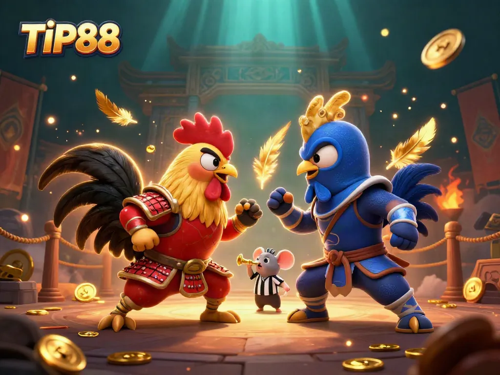 Experience intense battles at TIP88 with dynamic rooster characters in a visually captivating arena.