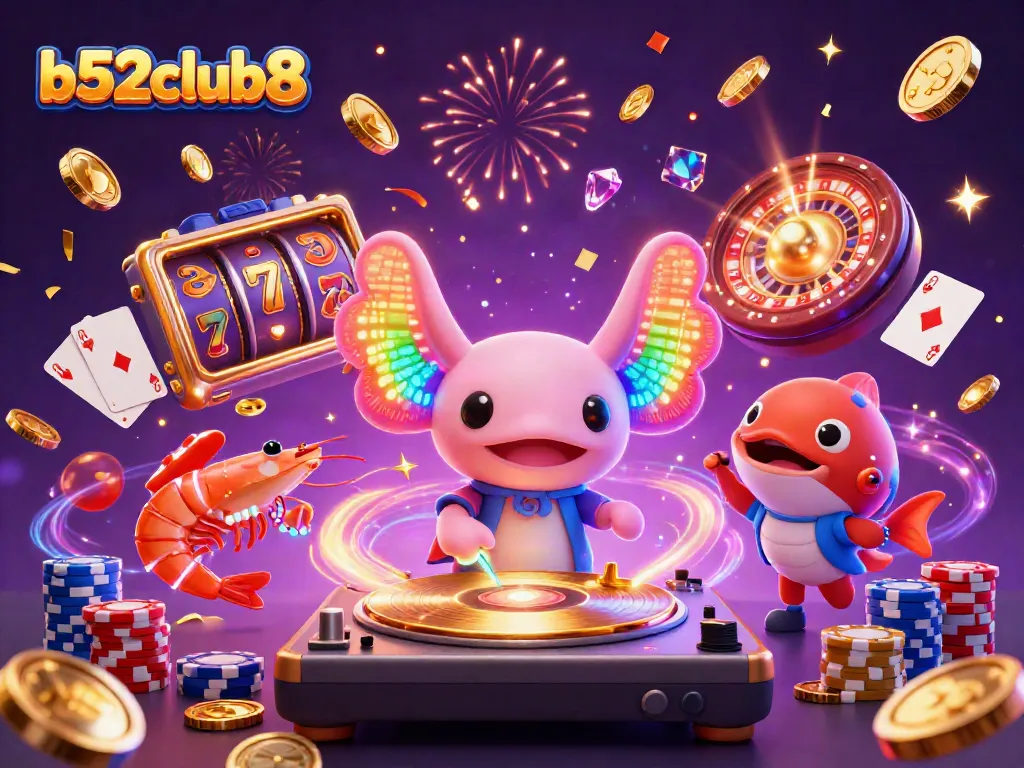 Spin and win at b52club8 with vibrant characters, golden coins, and thrilling casino action.