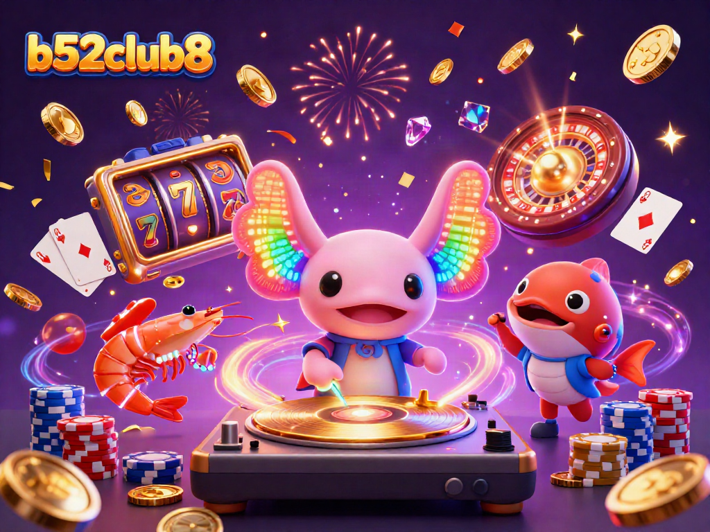 Spin and win at b52club8 with vibrant characters, golden coins, and thrilling casino action.